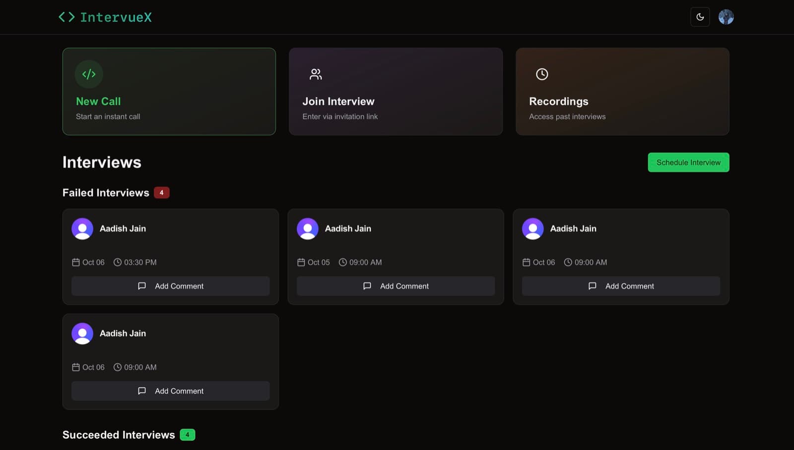 interviewer dashboard